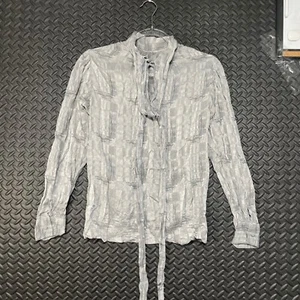 Blusa Top Vintage Yves Saint Laurent Variación Gris Cuello Corbata Manga Larga Seda S - Imagen 1 de 9