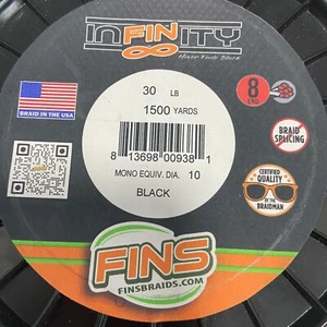 NEW FINS INFINITY Braided Fishing Line 30 LBS BLACK 1500 Yards MADE IN THE USA - Picture 1 of 4