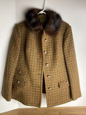Houndstooth Vintage Fur Trimmed Ladies Suit 16” Waist Excellent! Modell Velisch - Image 1 of 4