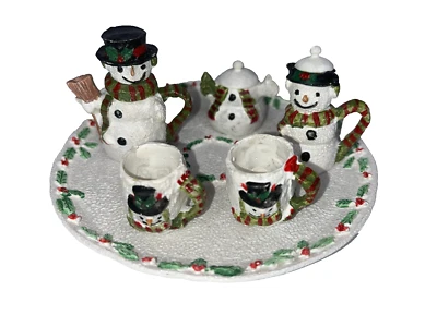 Snowman White Tea set Decorative Miniature Mini Tea Set Vintage - Image 1 of 4