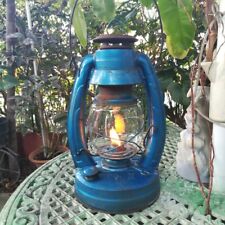 Antique Dog Brand Model II Clear Glass Metal Kerosene Lamp Blue Indoor OutDoor