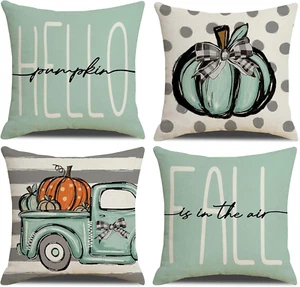 Fall Decor Pillow Covers Set of 4 Pumpkin Farmhouse Thanksgiving Decorations Thr - Picture 1 of 12