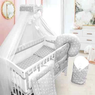 Baby Bedding Set Essential 17pc Cot with Drawer and Mattress Small White On Grey - Image 1 of 4