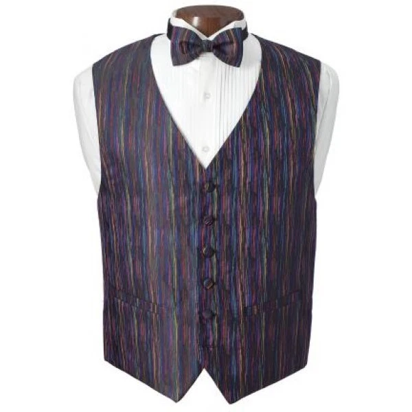New Mardi Gras Multi Color Tuxedo Vest and Bowtie - Image 1 of 1