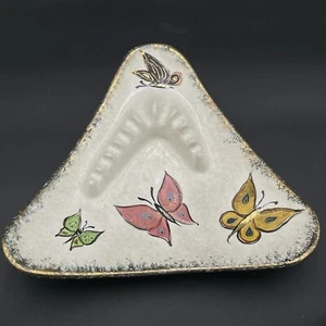 Vintage MCM Glazed Hand Painted Butterfly Gold Signed 1959 Ceramic Ashtray - Picture 1 of 14
