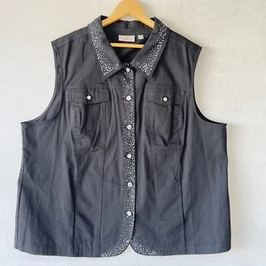 Quacker Factory Black Buttoned Vest with Rhinestones - Size 2X - Picture 1 of 7