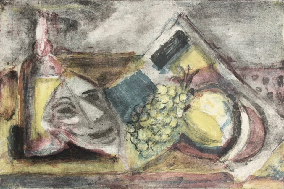 Hermann Baptist Hundt (1894-1974) sign. Farblithographie, Stillleben mit Maske - Bild 1 von 4