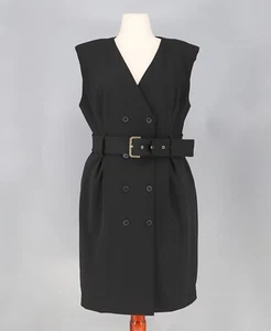 NWT CALVIN KLEIN Belted Double Breasted Sleeveless Blazer Dress Black Size 16 - Picture 1 of 10