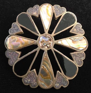 VTG 925 Mexico Taxco Sterling Silver Abalone Flower Brooch Pendant - Picture 1 of 7