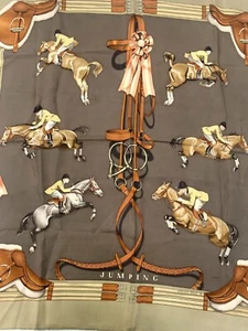 HERMES Carré 90 Scarf equestrian design color Brown USED - Picture 1 of 6