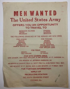 Vintage 1923 Handbill : Men Wanted The US Army Apply Recruiting Station Chicago - Picture 1 of 3