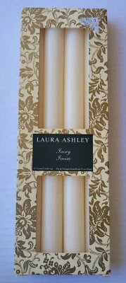 Laura Ashely Taper Formal Candles Unscented  Ivory 10" 254MM Set of 4 NEW - Image 1 of 3