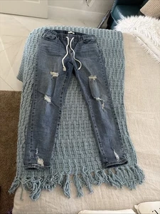 Pantalones de mezclilla Ashley Mason ajustados azules talla 15 desgastados con cordón - Imagen 1 de 13