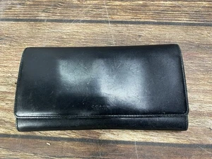 Coach schwarze Glattleder-Geldbörse mit Doppelfaltung Reißverschluss Münzfächer Druckknopfverschluss gebraucht, in einwandfreiem Zustand - Bild 1 von 5