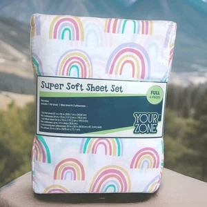 New Rainbow Sheet Set 4 Pc Full Size Your Zone - Picture 1 of 2