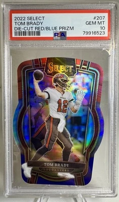 2022 Panini Select - Club Level Tom Brady #207 Red & Blue Prizm Die-Cut PSA 10 - Image 1 of 3