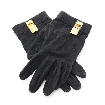 HERMES Kelly Guantes Gamuza Negro Usado Mujeres GHW - Imagen 1 de 4