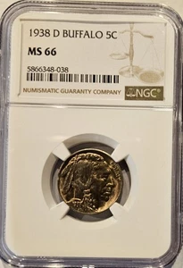 TONED BUFFALO! 1938 D Buffalo Nickel MS66 NGC Dual Sided Colored Toning! - Picture 1 of 6