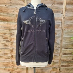 Vintage Armani Women's Size M Long Sleeve Black Full Zip Hoodie - Picture 1 of 17