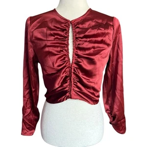 House Of Harlow REVOLVE 1960 Boho Burgandy Keyhole Button Up Ruched Top Small - Picture 1 of 9