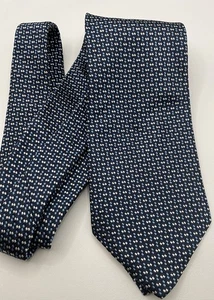 Silk Tie, Giancarlo Fossalti, Dark Blue With Lighter Blue & White Geometric    - Picture 1 of 7