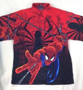 Vintage Changes Y2K 2000 Spider-Man Graphic Short Sleeve Button-Up Shirt XL - Picture 1 of 7