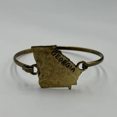 Georgia Bracelet Brass Tone State Cutout Map Bangle Hook Clasp Hometown 7.25" - Image 1 of 4