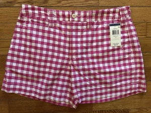 Pantalones cortos a cuadros Polo Ralph Lauren para mujer nuevos con etiquetas - entrepierna de 4,5”, rosa/blanco, talla 4 - Imagen 1 de 12