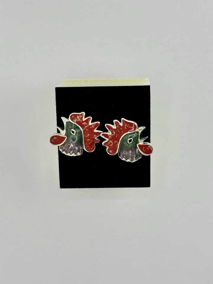 Gemelli Argento 925 Smalto Gallo - Immagine 1 di 4