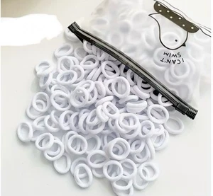 100 White Mini Hair Ponios Elastic Hair Ties Women Baby Girls Hair Bands Ties - Picture 1 of 3