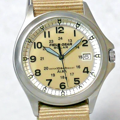 SEIKO ALBA FIELD GEAR Military Watch V145 2007 Khaki Solar Power Full Luminous - Image 1 of 4