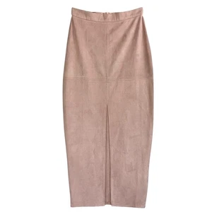 Missguided Skirt Womens 2 Pink Midi Suede Like Bodycon Zipper Front Slit - Picture 1 of 12