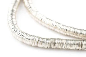Shiny Silver Interlocking Crisp Beads 6mm, 24 Inch Strand White Metal - Picture 1 of 2