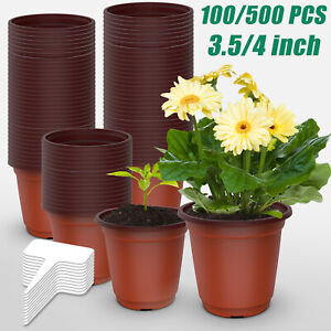 100/500 Plastic Plant Flower Pots +10/50 Lables Nursery Seedlings Pot Containers