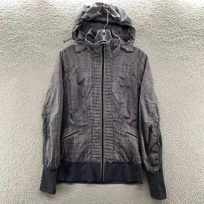 Jaqueta Lululemon Feminina 6 Cinza Xadrez Com Capuz Manga Longa Túnica Zíper Completo Jaqueta - Imagem 1 de 4