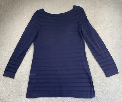 Camisa túnica Tommy Bahama para mujer azul mediano a rayas manga larga Top mezcla de algodón Foto 1 de 4