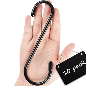 10 Pack Heavy Duty S Hooks, 6 Inch Vinyl Extra Large Metal S Shaped Hooks Black - Picture 1 of 12