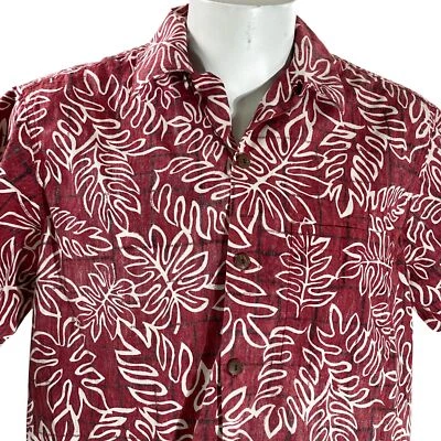 Camisa Hawaiana Go Barefoot Grande Floral Hoja Contornos Estampado Reverso Rojo Blanco Foto 1 de 4
