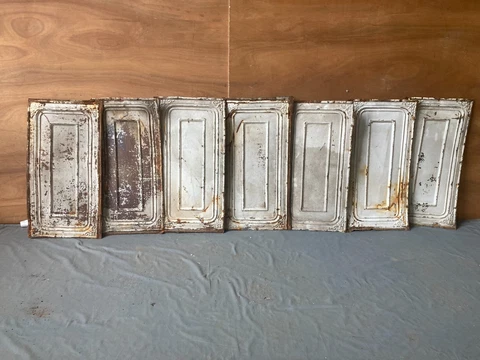 Lot of 7 Antique Tin Ceiling  1' x 2' Shabby Tiles Chic VTG Crafts 112-23A Cover