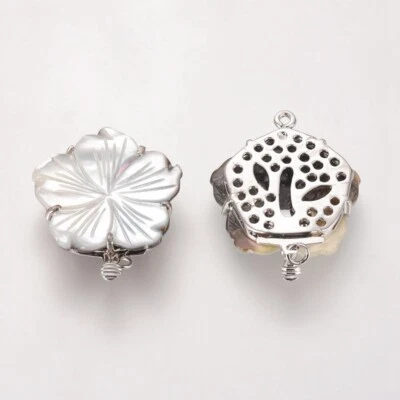 One Black Lip Shell Box Clasps with Brass Findings Flower Platinum.25~26X32mm - Image 1 of 3