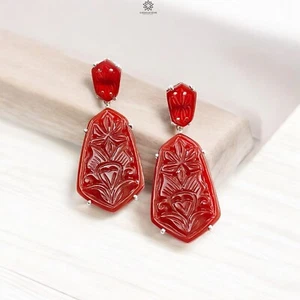 Juego de pendientes de astilla 925 tallados en ónix naranja de 12,65 gms 2" - Imagen 1 de 6