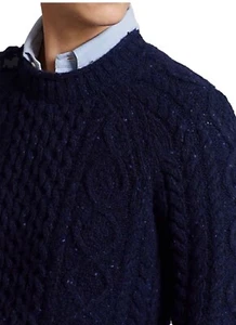 NWT POLO RALPH LAUREN Men’s Navy “SPECKLED” Aran-knit Wool- Blend Sweater Sz Med - Picture 1 of 5