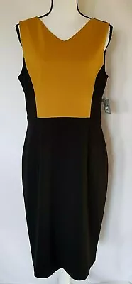 Kasper Women's Colorblock Above Knee Sheath Dress in Black/ Dijon Size 10 New - Image 1 of 4