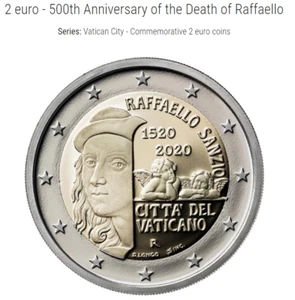 Vatican coincard 2€ euro 2020 Raphael 500y death Raffaello Sanzio sculptor - Picture 1 of 3