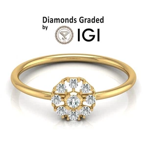 Diamond Flower Ring IGI Certified 0.18 Ct Lab Grown Women Size 8 14K Gold VS1/G - Picture 1 of 10
