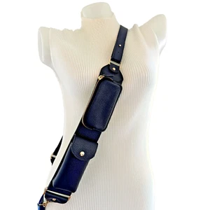 BANDOLIER Black Pebbled Leather BILLIE STRAP Crossbody Utility Gold Phone Bag - Photo 1 sur 24