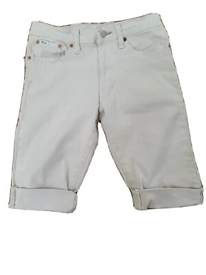 Polo Ralph Lauren Boys 12 Classic Slim Fit Stretch Denim Short khaki beige cuff - Image 1 of 4