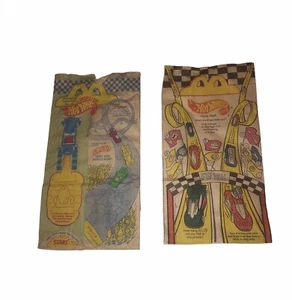 Hot Wheels & Barbie Double Sided 1994 & 1995 Mcdonalds Happy Meal Bag Set Of 2 - Picture 1 of 2