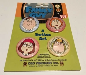 Vtg Family Guy 4 Pinback Button Set 1st ISSUE 2004 Peter Lois Griffin NOS RARE - Picture 1 of 3