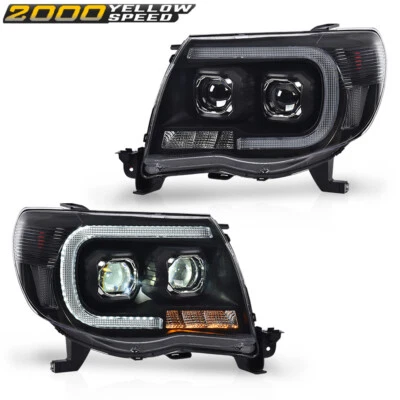 Dual LED Tube Projector Headlights Headlamps Black Fit For 05-11 Toyota Tacoma  - Image 1 of 4